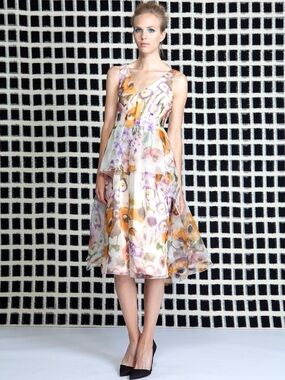 Lela rose silk floral watercolor dress size 4